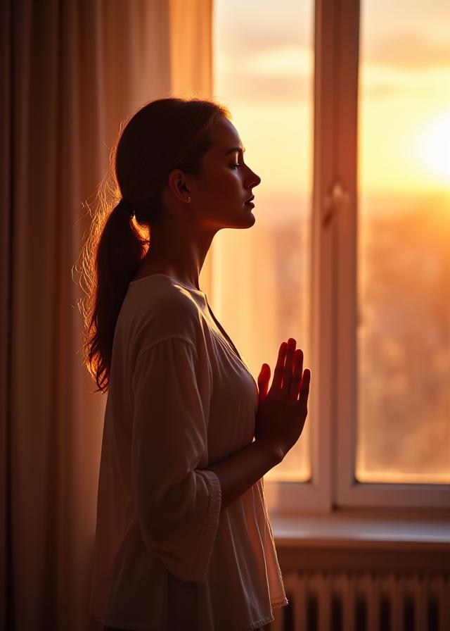 Donna che pratica esercizi di respirazione al mattino